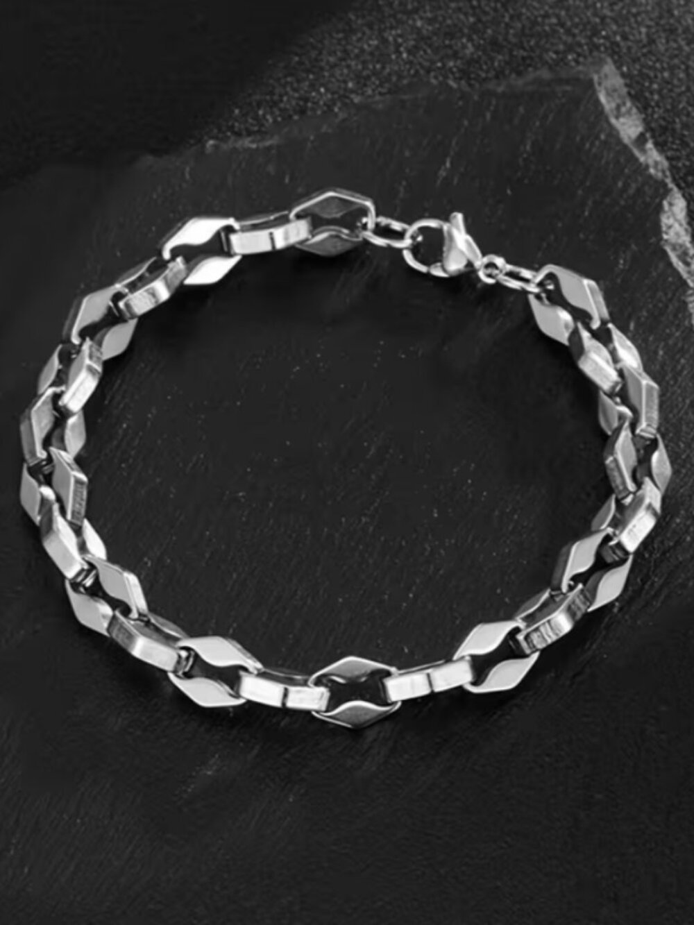 8" Mens 14K White Gold Chain Link Bracelet Guys 14 K Silver Streetwear Jewelry